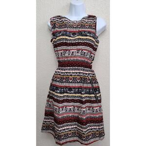 Feathers Red Black White Floral Print Mini Dress Small Sleeveless Lightweight